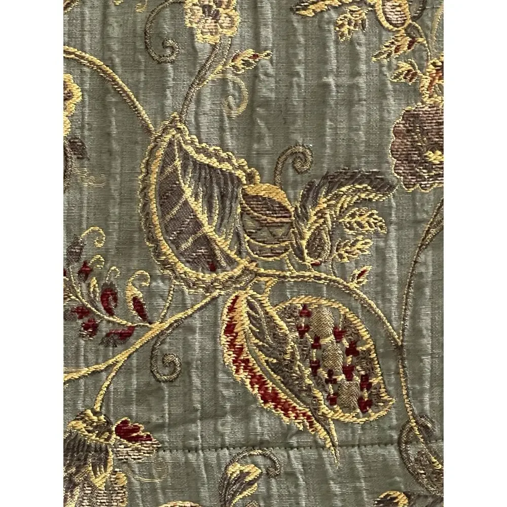 Heavy Woven Tapestry Jacquard Fabric 1 Curtain Panel Indie Floral Green Burgandy